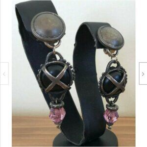 Pewter-Look Dangle Clip-On Earrings with Purple Beads Vintage Made in Italy MCM
